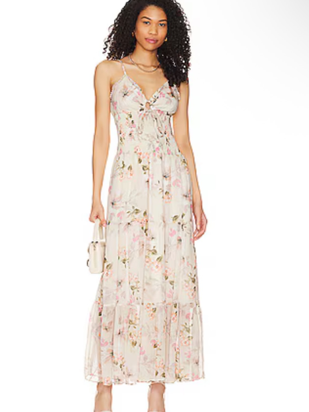Delicate Cream Floral Spaghetti-Strap Maxi Dress